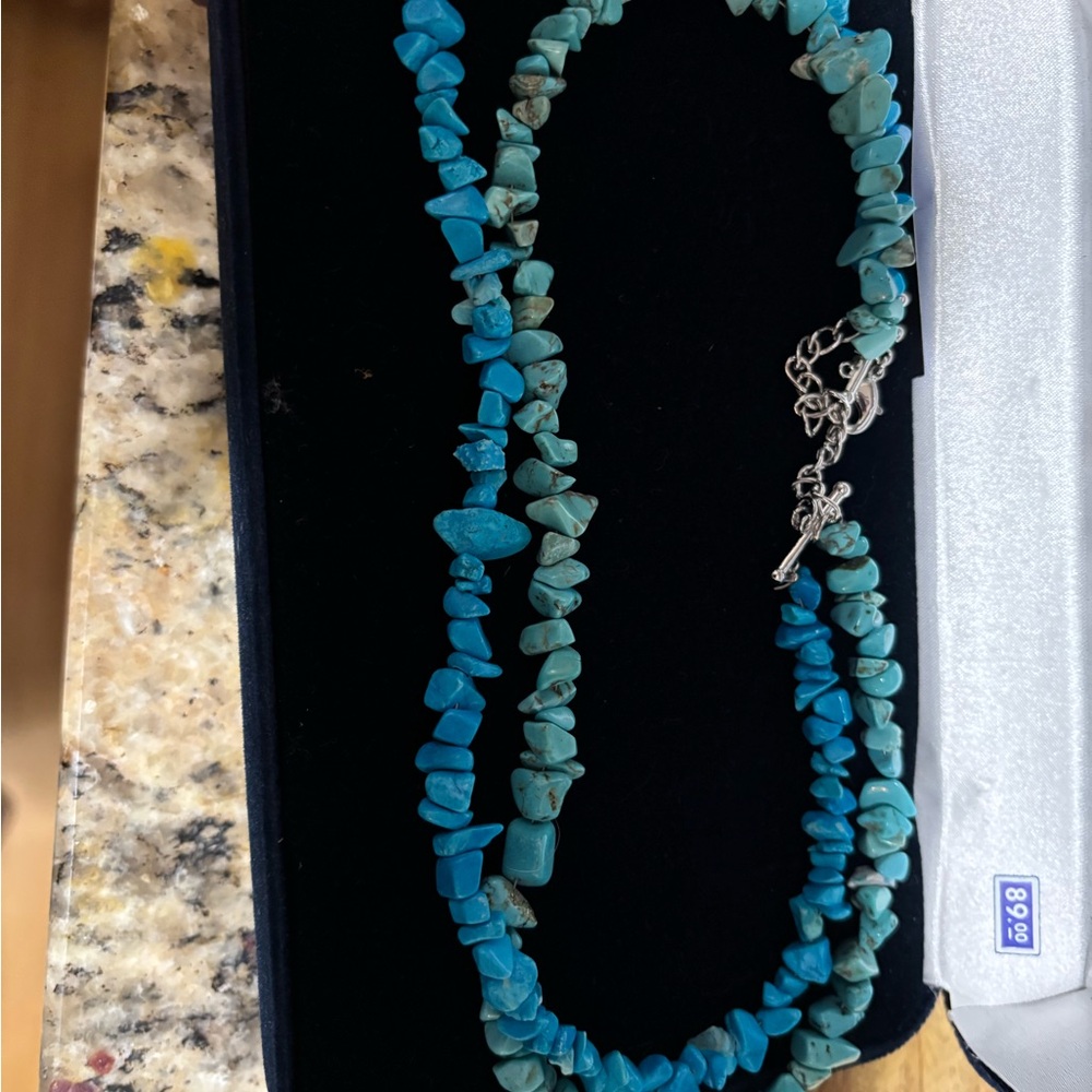 Turquoise Chip Bead Necklace - Blue Green Stone Necklace